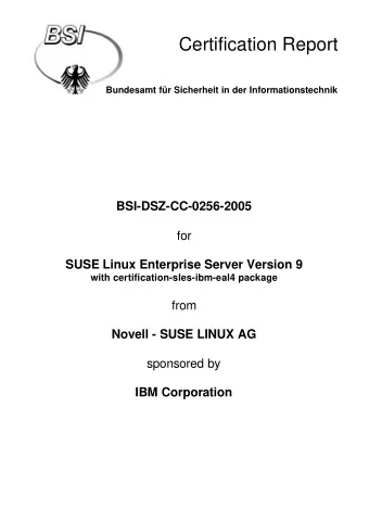 Certification Report  Bundesamt fr Sicherheit in der Informationstechnik  BSI-DSZ-CC-0256-2005