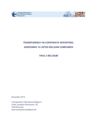 TRANSPARENCY IN CORPORATE REPORTING:  ASSESSING 10 LISTED BELGIAN COMPANIES  TRAC 2 BELGIUM