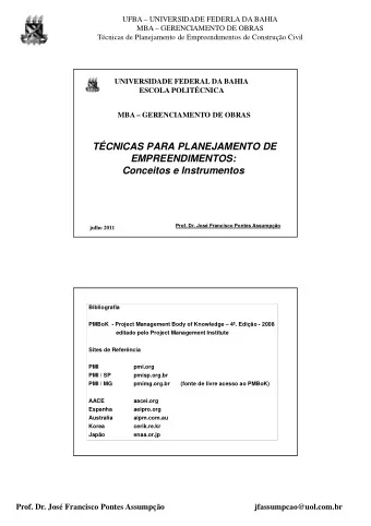 TCNICAS PARA PLANEJAMENTO DE  EMPREENDIMENTOS:  Conceitos e Instrumentos  Prof. Dr. Jos