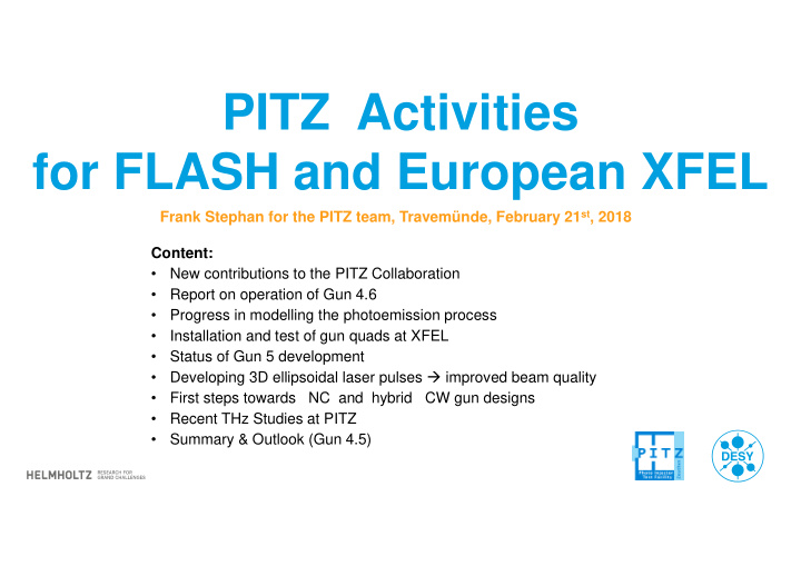 pitz activities for flash and european xfel