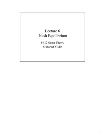Nash Equilibrium  14.12 Game Theory  Muhamet Yildiz 1  Road Map 1. Definition 2. Examples 3.