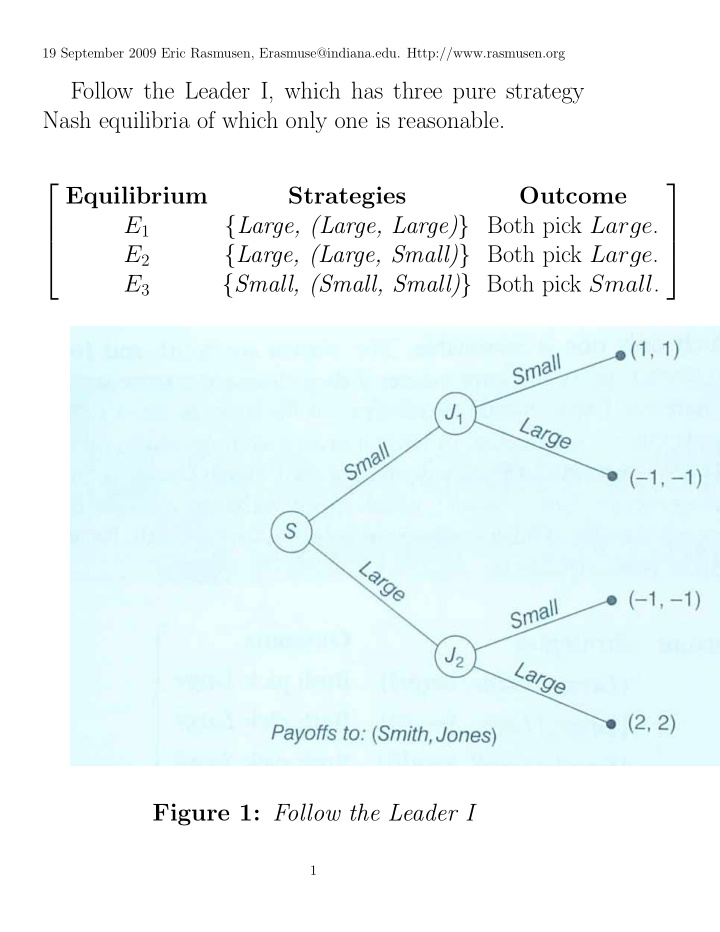 follow the leader i which has three pure strategy nash