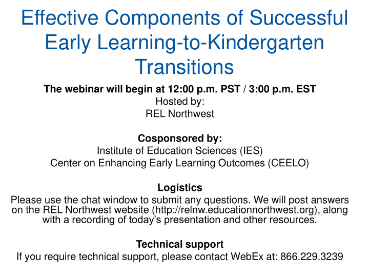 effective components of successful early learning to