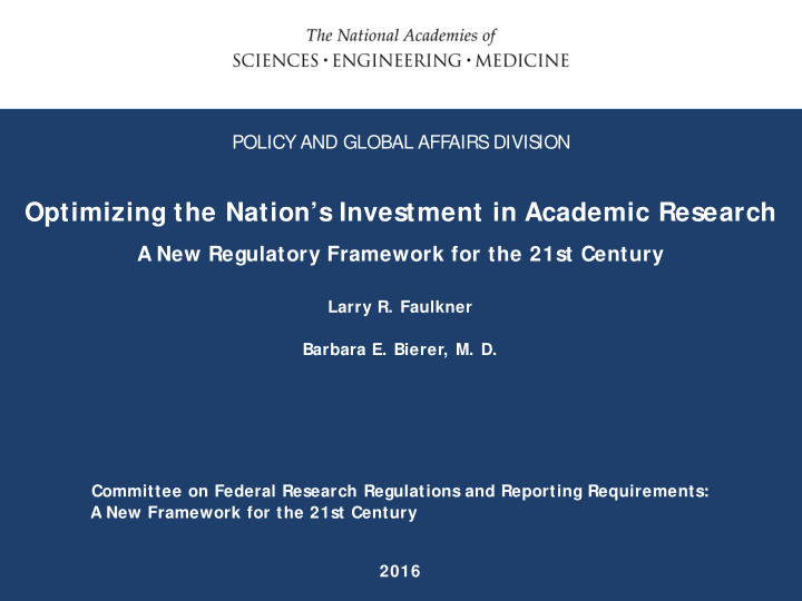 optimizing the nation s investment in academic research