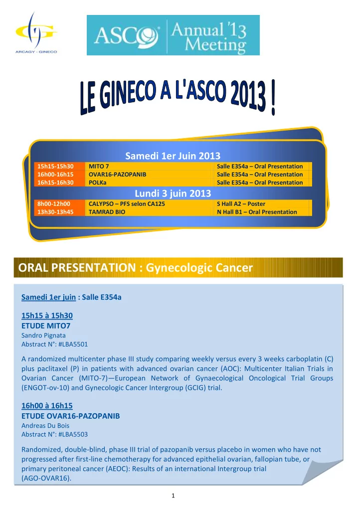 oral presentation gynecologic cancer