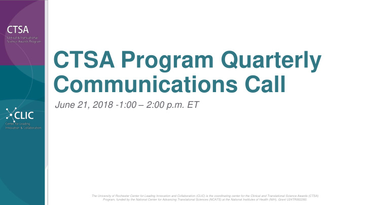 ctsa program quarterly communications call