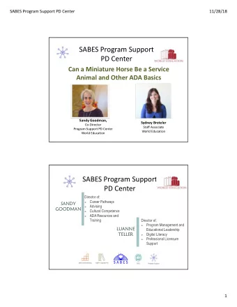 SABES Program Support PD Center Can a Miniature Horse Be a Service Animal and Other ADA Basics