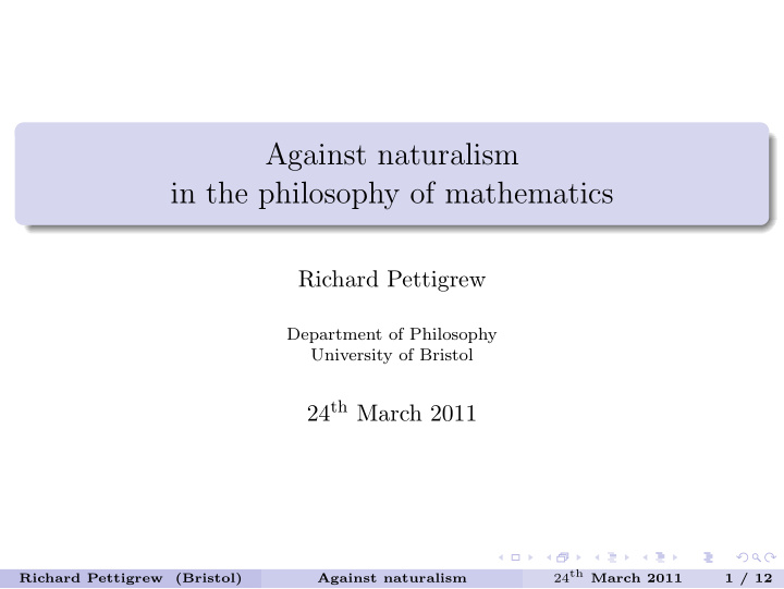 against naturalism in the philosophy of mathematics