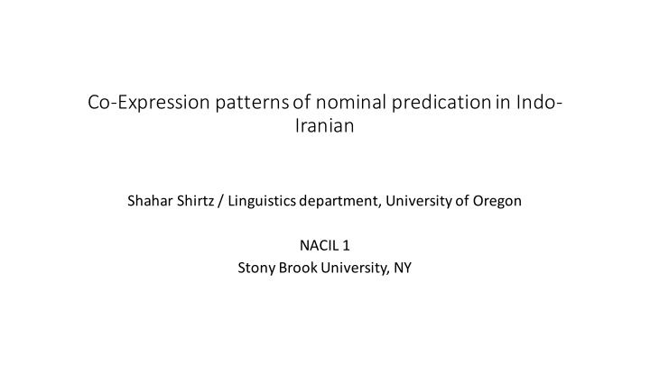 co expression patterns of nominal predication in indo