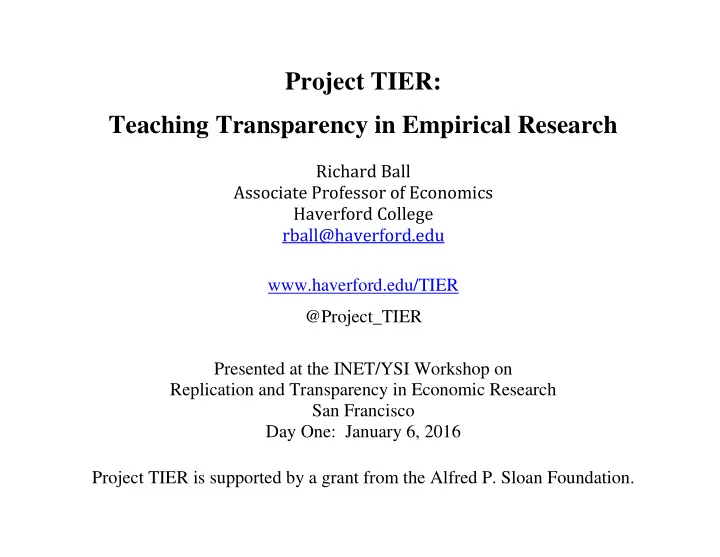 project tier teaching transparency in empirical research