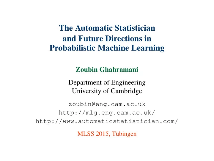 the automatic statistician and future directions in
