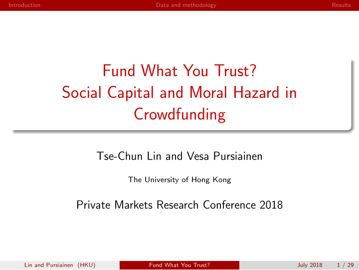 fund what you trust social capital and moral hazard in