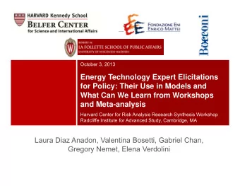 Energy Technology Expert Elicitations  for Policy: Their Use in Models and  What Can We Learn from