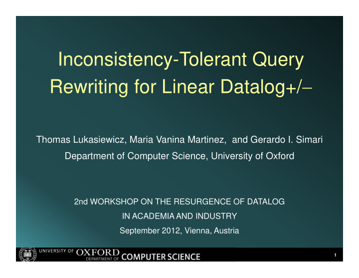 inconsistency tolerant query rewriting for linear datalog