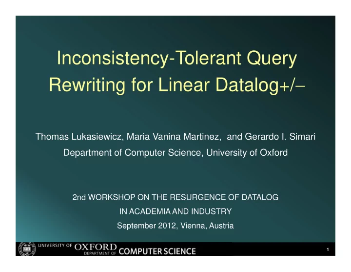 inconsistency tolerant query rewriting for linear datalog