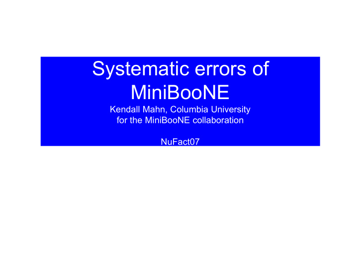 systematic errors of miniboone