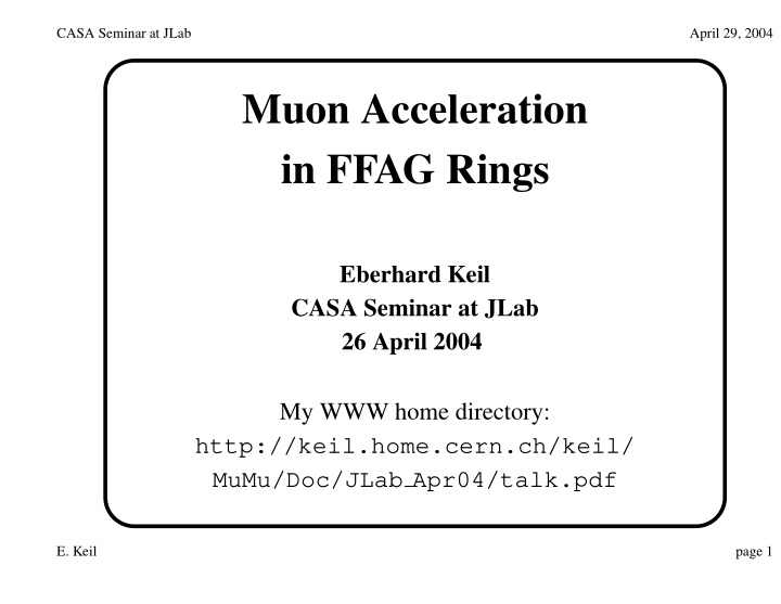 muon acceleration in ffag rings