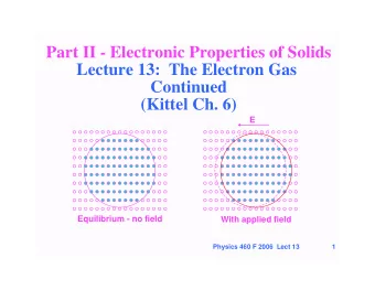 Part II - Electronic Properties of Solids  Lecture 13:  The Electron Gas  Continued  (Kittel Ch. 6)