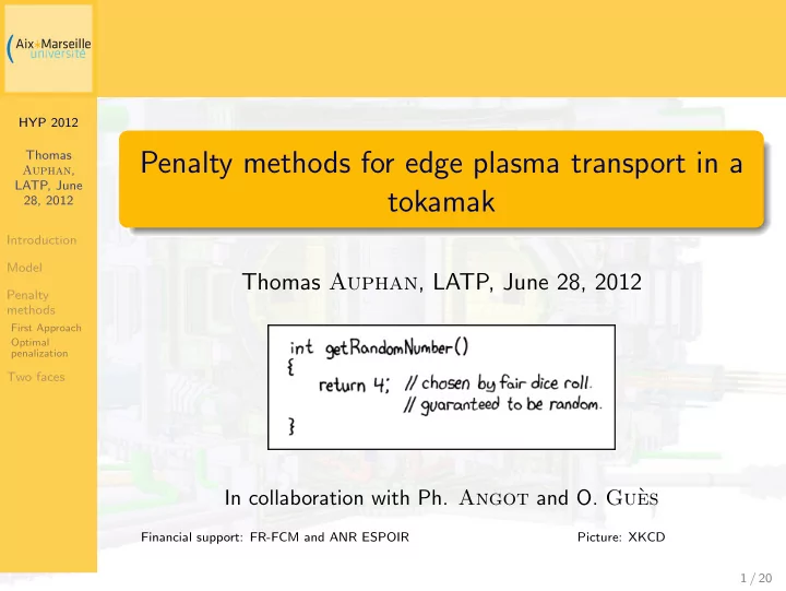 penalty methods for edge plasma transport in a
