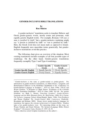 GENDER-INCLUSIVE BIBLE TRANSLATIONS  by  Ron Minton A gender-inclusive 1 translation seeks to
