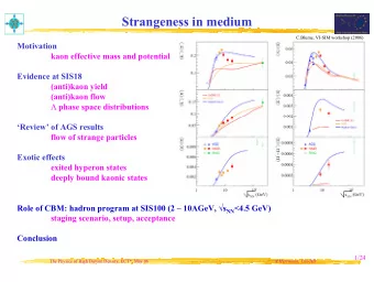 Strangeness in medium  C.Blume, VI-SIM workshop (2006)  Motivation  kaon effective mass and