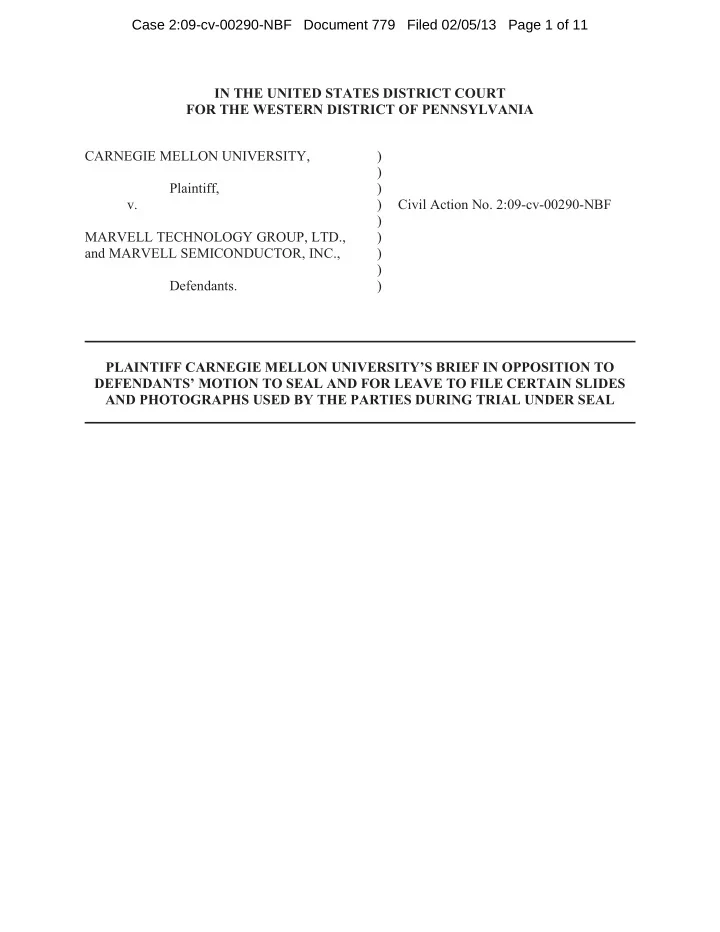case 2 09 cv 00290 nbf document 779 filed 02 05 13 page 1