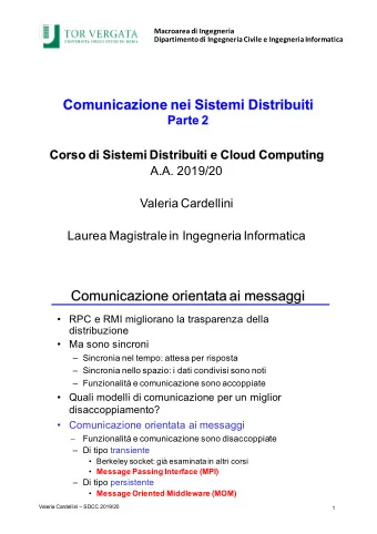 Comunicazione nei Sistemi Distribuiti  Parte 2  Corso di Sistemi Distribuiti e Cloud Computing