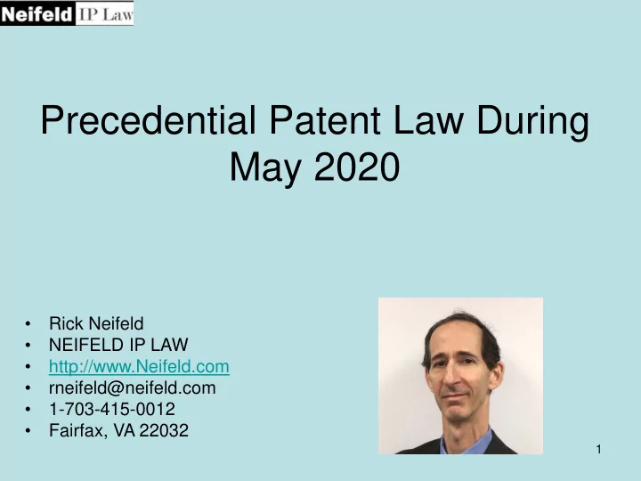 precedential patent law during may 2020