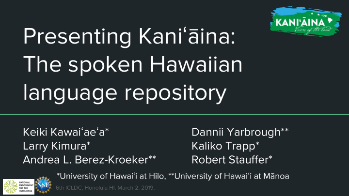 presenting kani ina the spoken hawaiian language
