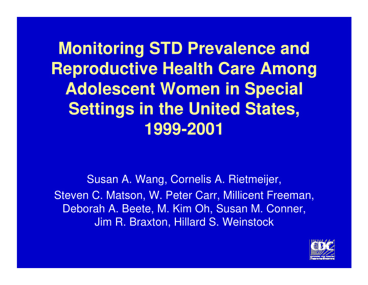 monitoring std prevalence and reproductive health care