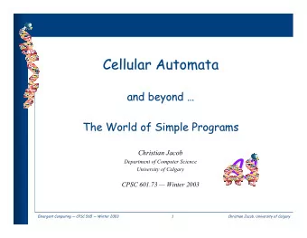 AI  AI  Department of Computer Science  University of Calgary  CPSC 601.73  Winter 2003
