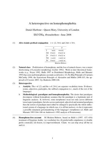 A heterospective on homophonophobia  Daniel HarbourQueen Mary, University of London WOTM4 ,