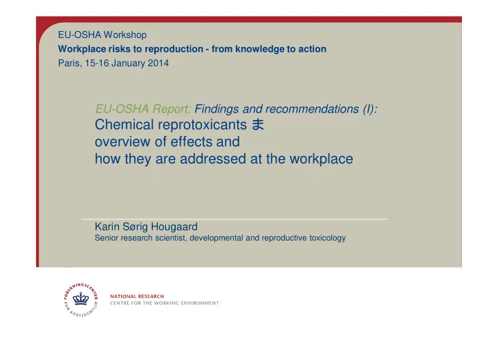 chemical reprotoxicants overview of effects and how they