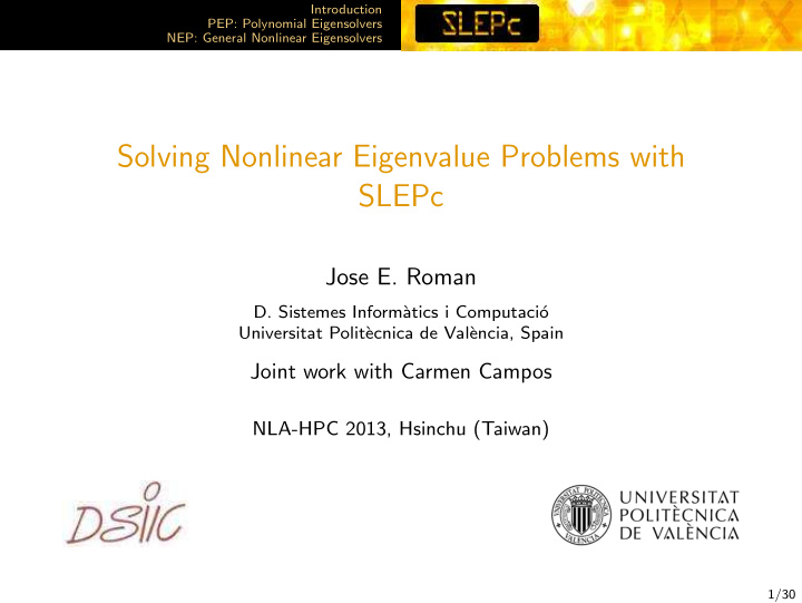 solving nonlinear eigenvalue problems with slepc