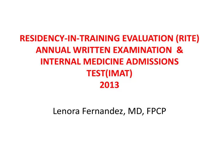 residency in training evaluation rite annual written