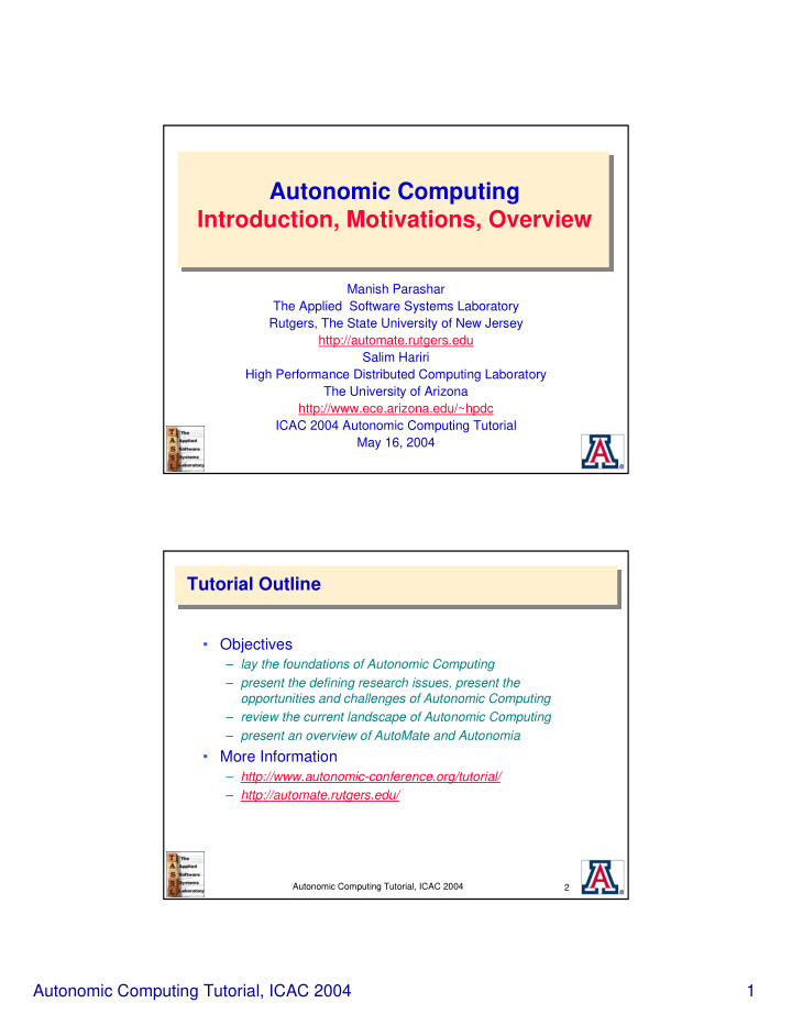 autonomic computing introduction motivations overview