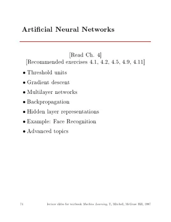 Articial  Neural  Net  w  orks  [Read  Ch.  4]  [Recommended  exercises  4.1,  4.2,  4.5,  4.9,