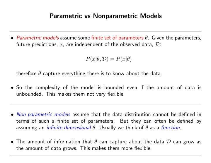 parametric vs nonparametric models