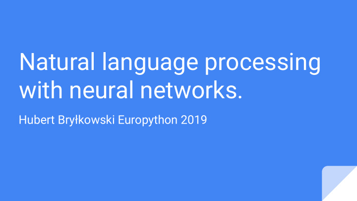 natural language processing with neural networks
