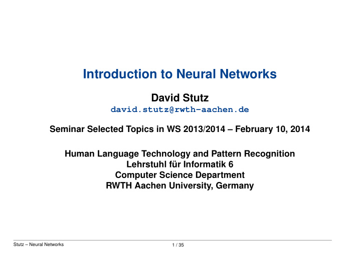 introduction to neural networks