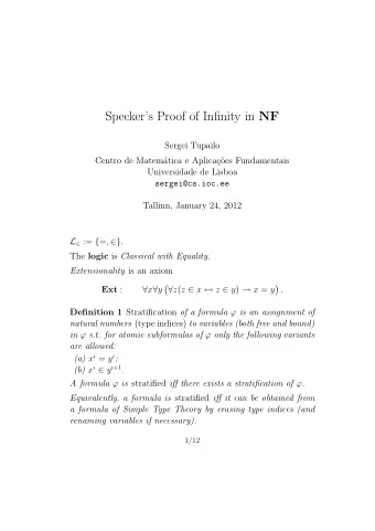 Speckers Proof of Infinity in NF  Sergei Tupailo  Centro de Matem  atica e Aplica  c  oes
