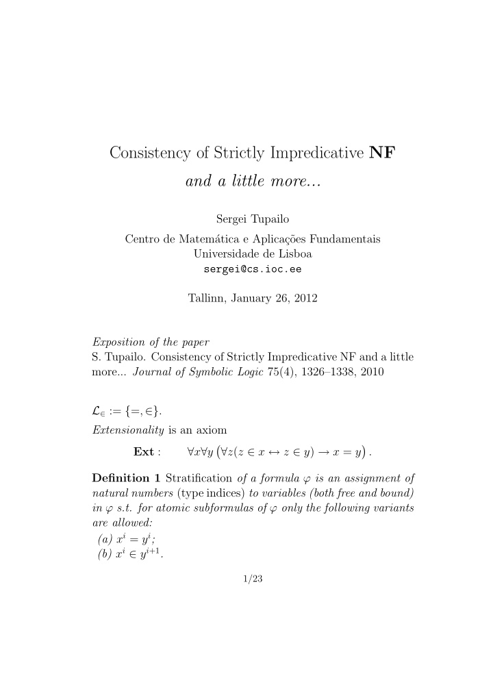 consistency of strictly impredicative nf and a little more