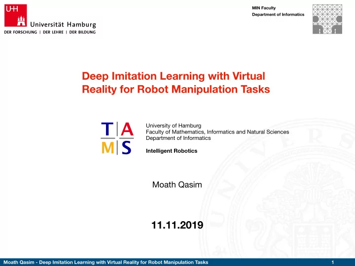deep imitation learning with virtual reality for robot