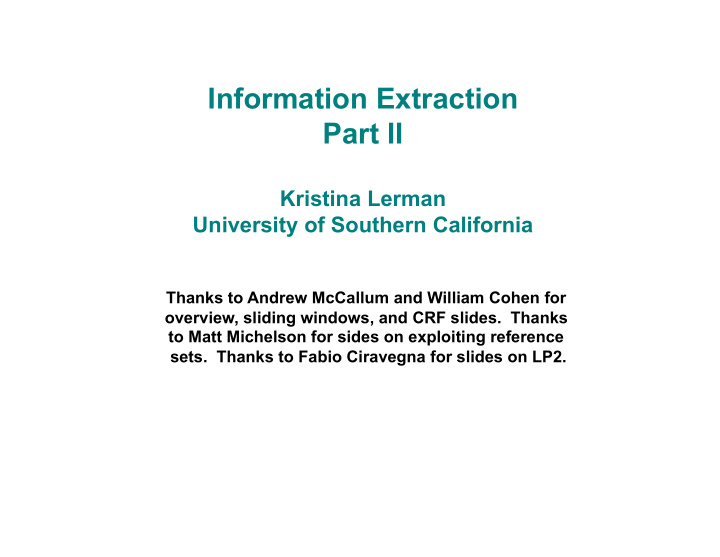 information extraction part ii