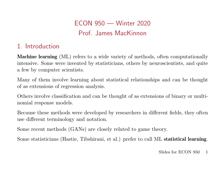 econ 950 winter 2020 prof james mackinnon 1 introduction