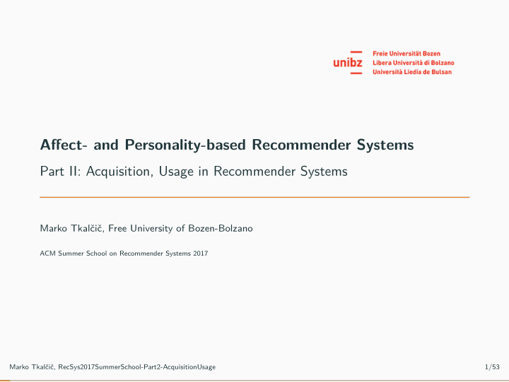 affect and personality based recommender systems
