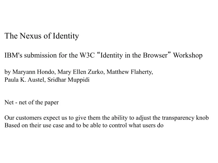the nexus of identity