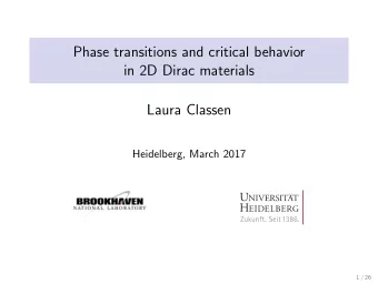 Phase transitions and critical behavior  in 2D Dirac materials  Laura Classen  Heidelberg, March