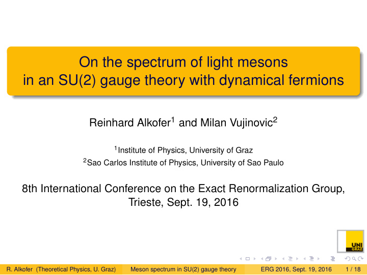 on the spectrum of light mesons in an su 2 gauge theory