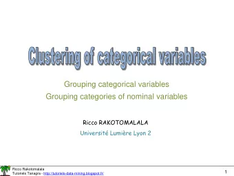 Grouping categorical variables  Grouping categories of nominal variables  Ricco RAKOTOMALALA
